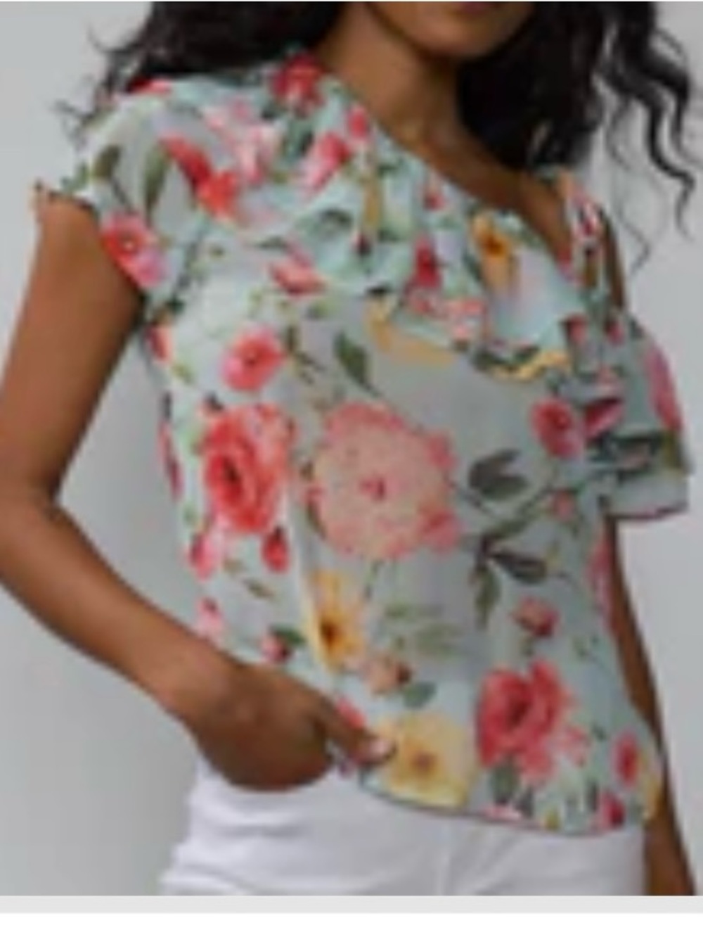 NY&C One Shoulder Ruffle Floral Blouse Women’s M - Mint Green - NWT